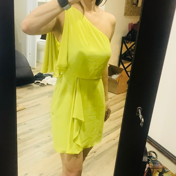 bcbg yellow dress one shoulder Bcbgmaxazria bright yellow floor length one shoulder